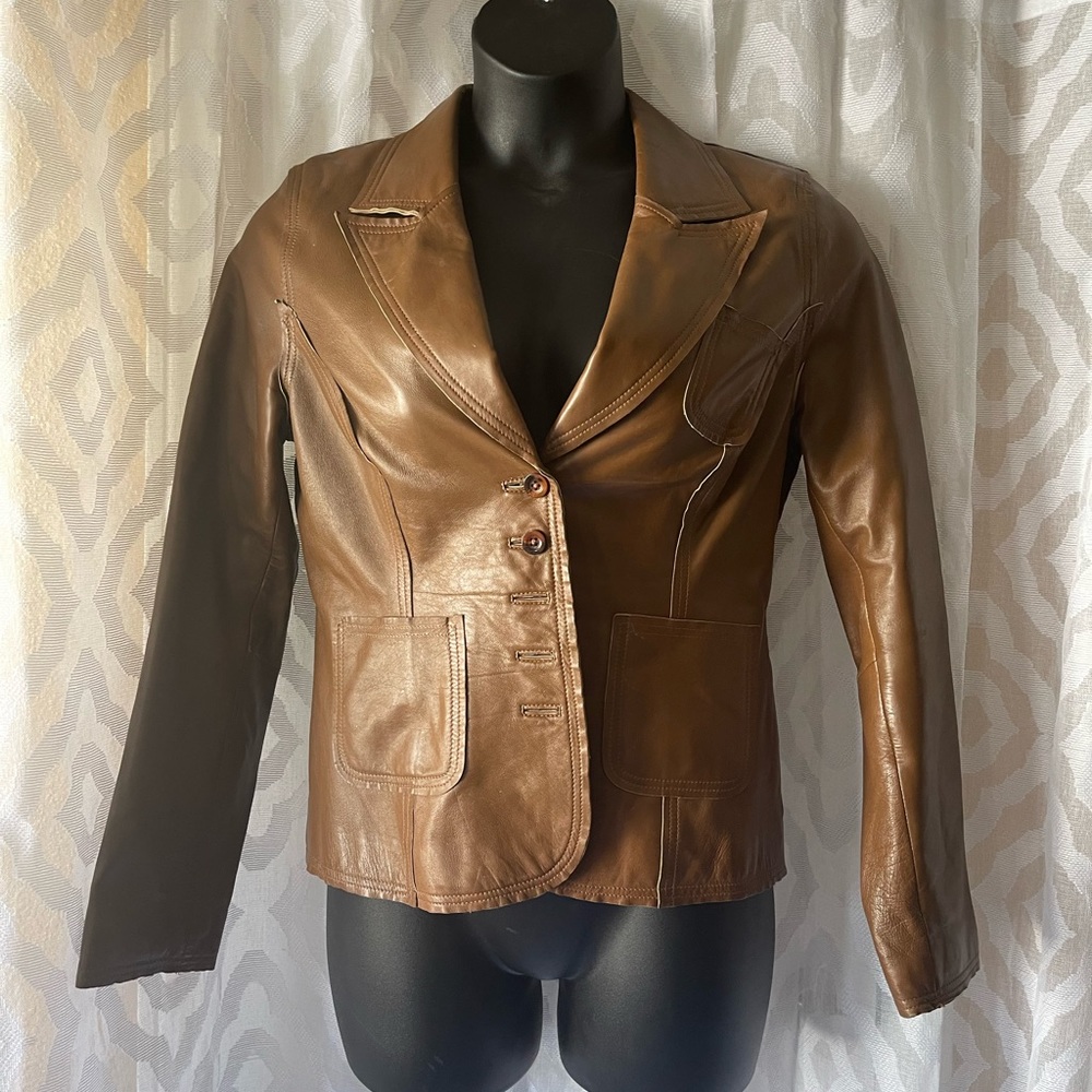 VS2 by Vakko cognac leather jacket